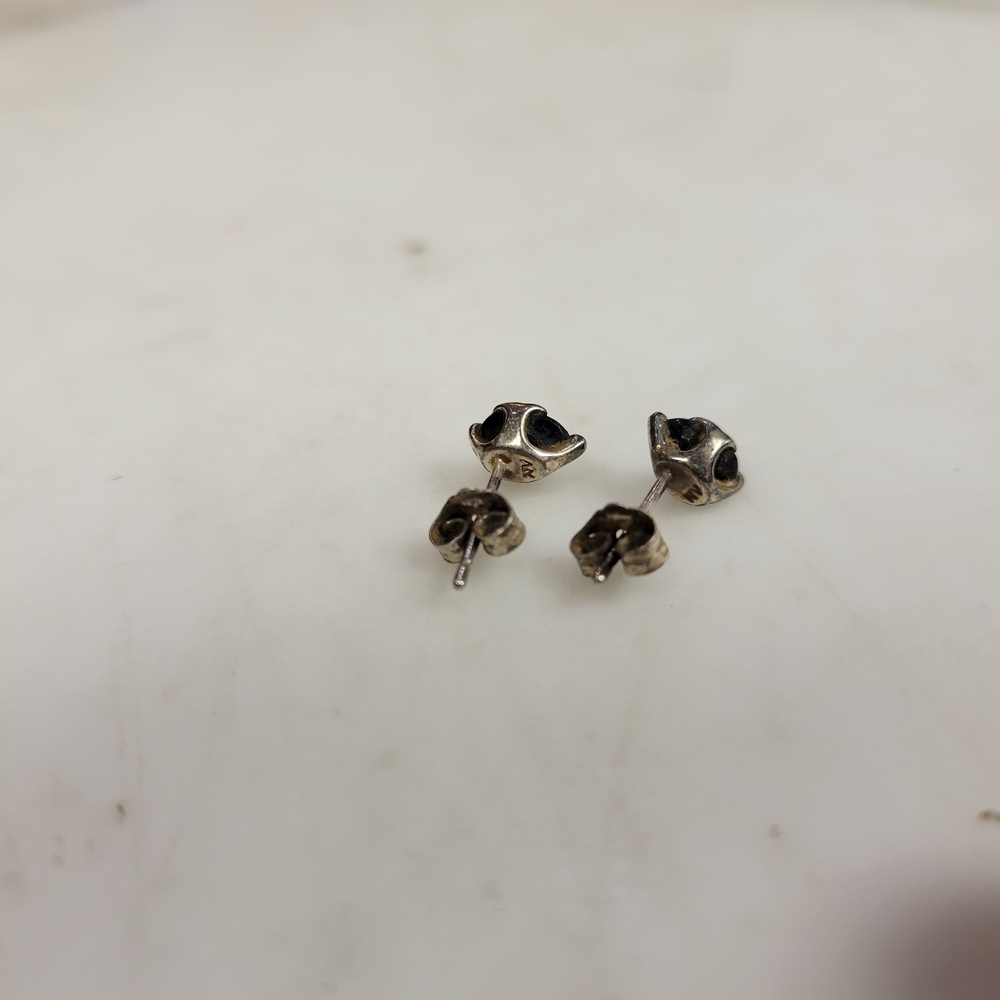 Sterling Silver Black Stone Earrings, Pierced Studs, Ovals - Picture 7 of 11